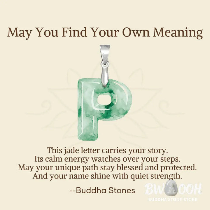 Buddha Stones ’May You Find Your Own Meaning’ Natural A-Z Letter Jade 925 Sterling Silver Chain Necklace Includes Gift
