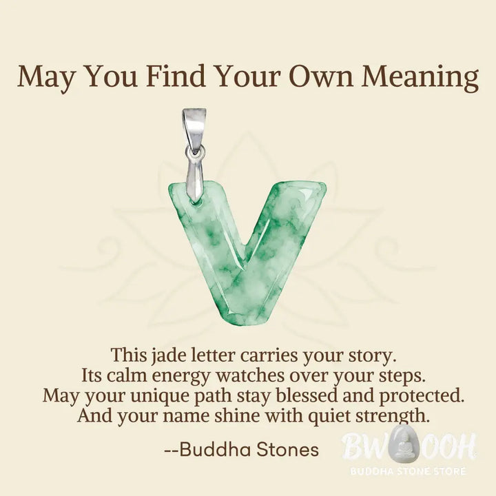 Buddha Stones ’May You Find Your Own Meaning’ Natural A-Z Letter Jade 925 Sterling Silver Chain Necklace Includes Gift