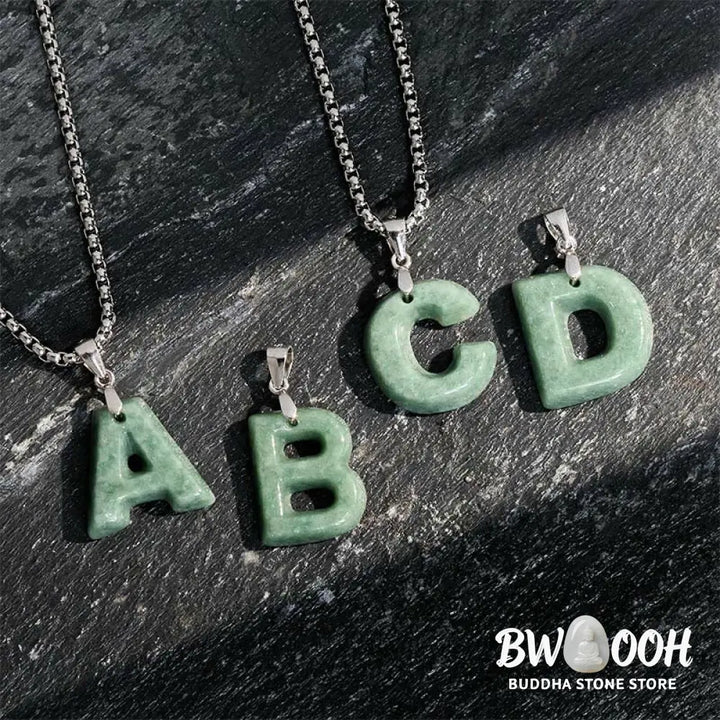 Buddha Stones ’May You Find Your Own Meaning’ Natural A-Z Letter Jade 925 Sterling Silver Chain Necklace Includes Gift
