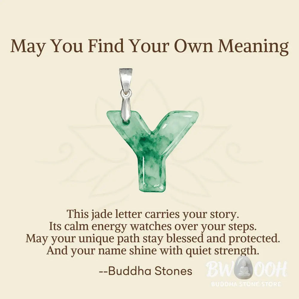 Buddha Stones ’May You Find Your Own Meaning’ Natural A-Z Letter Jade 925 Sterling Silver Chain Necklace Includes Gift