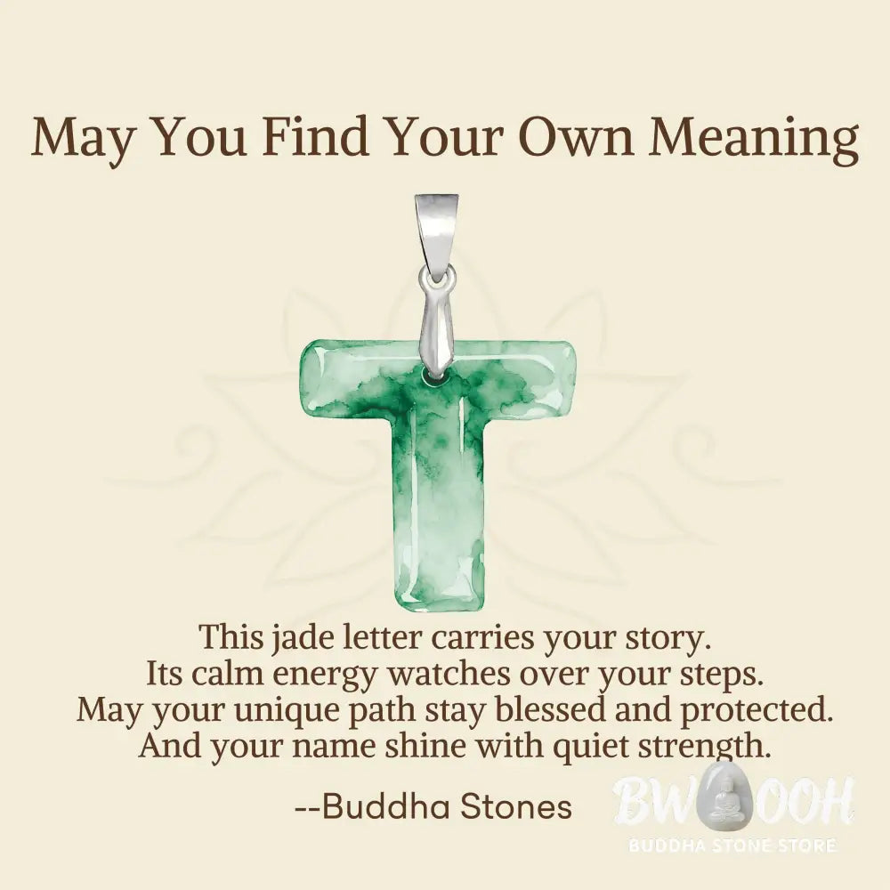 Buddha Stones ’May You Find Your Own Meaning’ Natural A-Z Letter Jade 925 Sterling Silver Chain Necklace Includes Gift