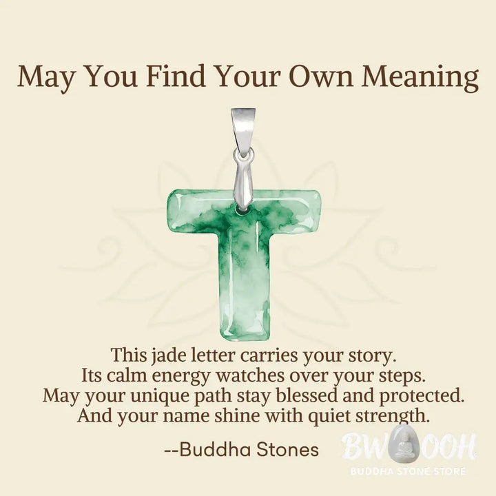 Buddha Stones ’May You Find Your Own Meaning’ Natural A-Z Letter Jade 925 Sterling Silver Chain Necklace Includes Gift