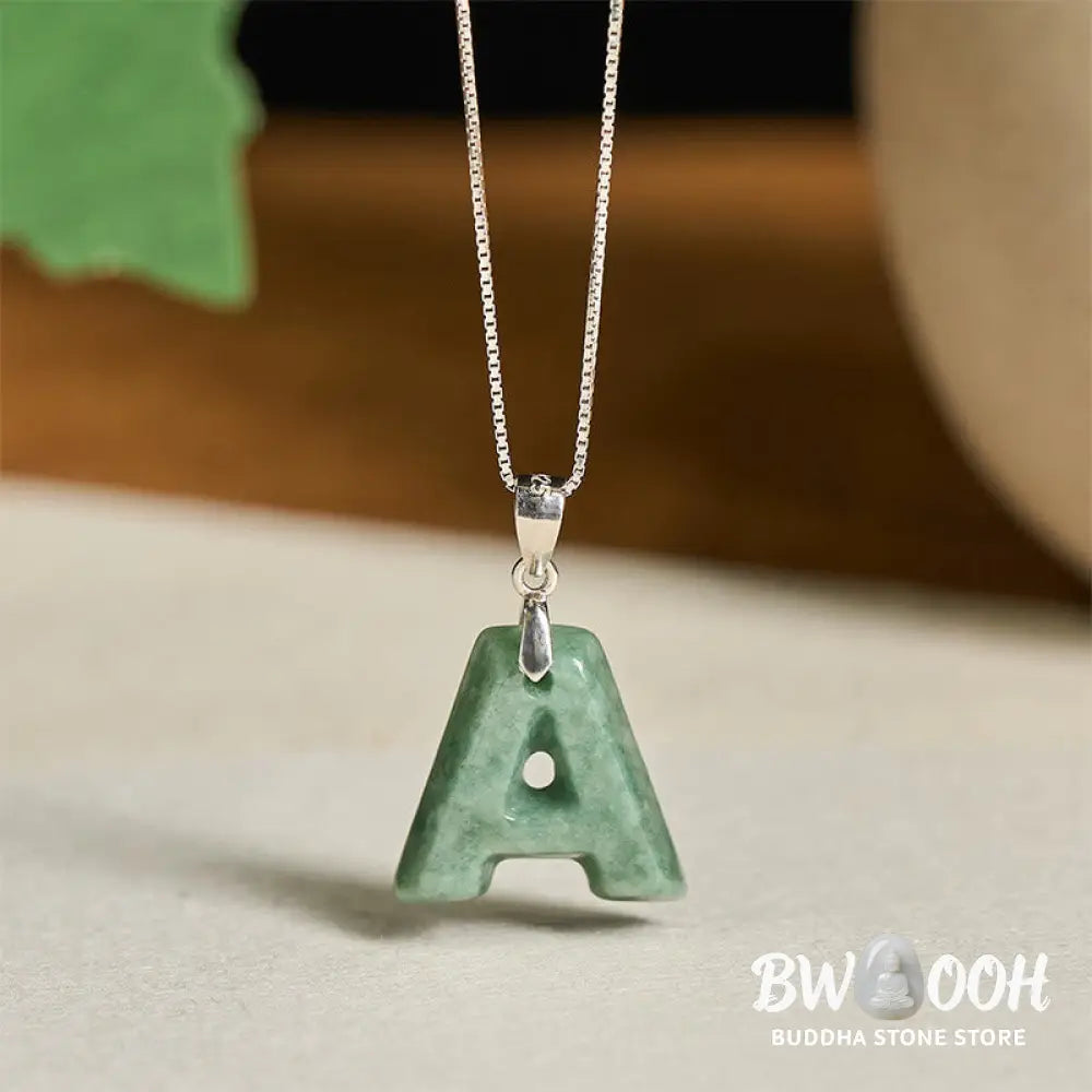Buddha Stones ’May You Find Your Own Meaning’ Natural A-Z Letter Jade 925 Sterling Silver Chain Necklace Includes Gift
