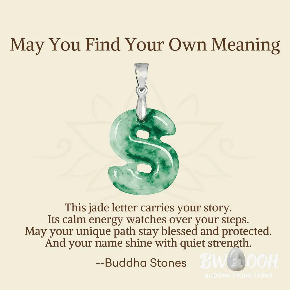 Buddha Stones ’May You Find Your Own Meaning’ Natural A-Z Letter Jade 925 Sterling Silver Chain Necklace Includes Gift