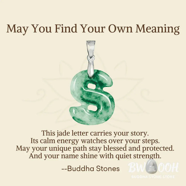 Buddha Stones ’May You Find Your Own Meaning’ Natural A-Z Letter Jade 925 Sterling Silver Chain Necklace Includes Gift
