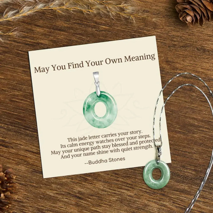 Buddha Stones ’May You Find Your Own Meaning’ Natural A-Z Letter Jade 925 Sterling Silver Chain Necklace Includes Gift