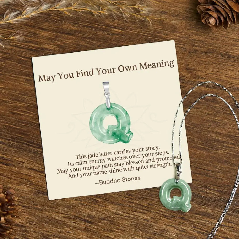 Buddha Stones ’May You Find Your Own Meaning’ Natural A-Z Letter Jade 925 Sterling Silver Chain Necklace Includes Gift