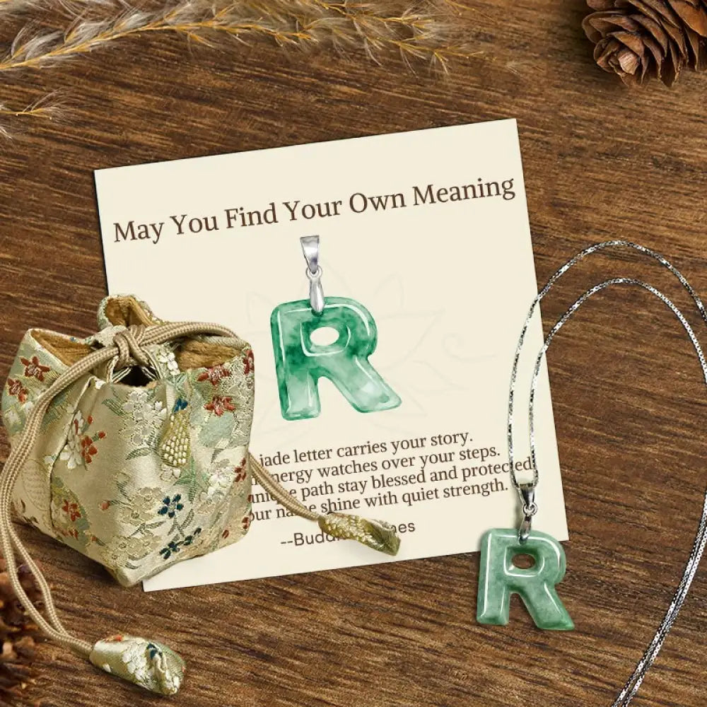 Buddha Stones ’May You Find Your Own Meaning’ Natural A-Z Letter Jade 925 Sterling Silver Chain Necklace Includes Gift