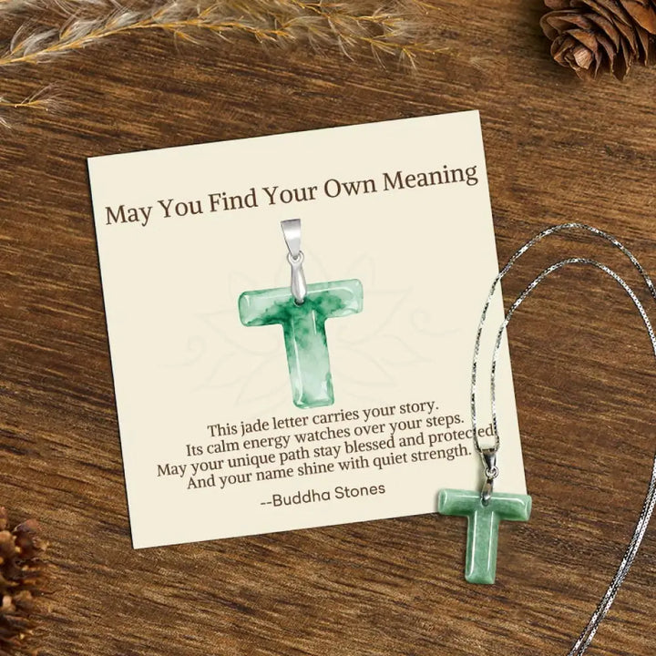 Buddha Stones ’May You Find Your Own Meaning’ Natural A-Z Letter Jade 925 Sterling Silver Chain Necklace Includes Gift