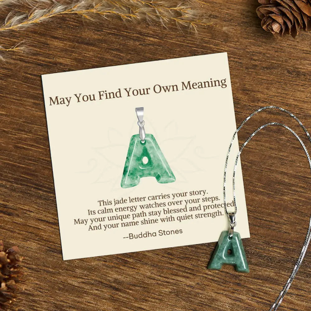 Buddha Stones ’May You Find Your Own Meaning’ Natural A-Z Letter Jade 925 Sterling Silver Chain Necklace Includes Gift