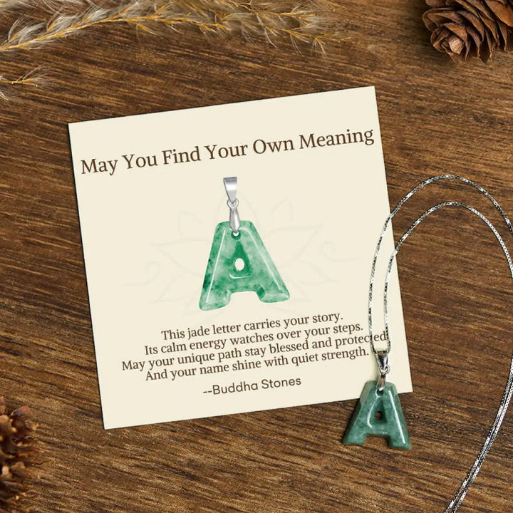 Buddha Stones ’May You Find Your Own Meaning’ Natural A-Z Letter Jade 925 Sterling Silver Chain Necklace Includes Gift
