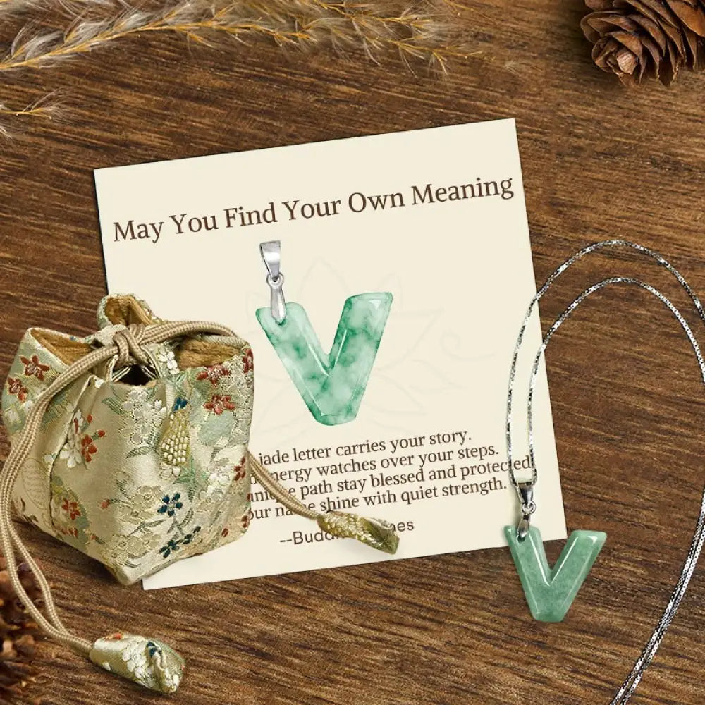 Buddha Stones ’May You Find Your Own Meaning’ Natural A-Z Letter Jade 925 Sterling Silver Chain Necklace Includes Gift