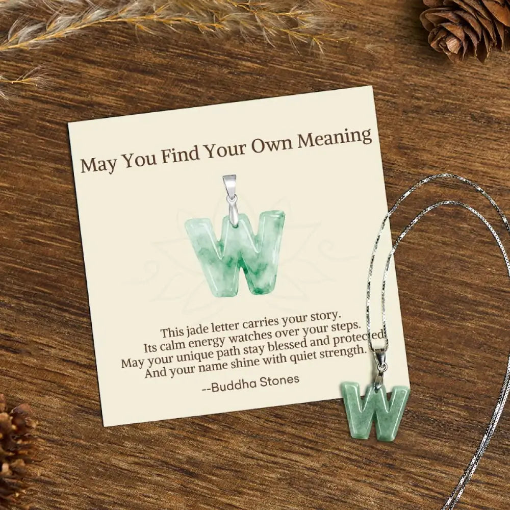 Buddha Stones ’May You Find Your Own Meaning’ Natural A-Z Letter Jade 925 Sterling Silver Chain Necklace Includes Gift