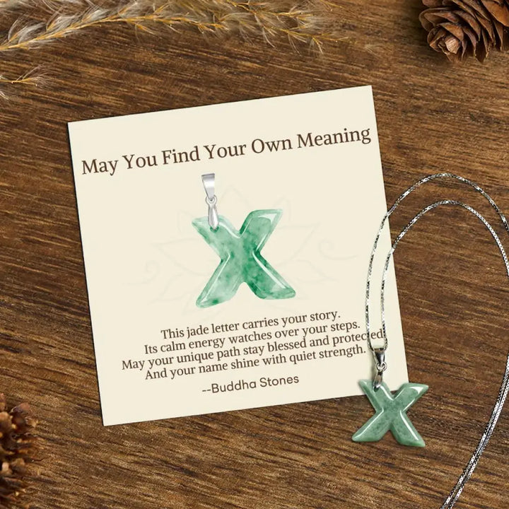 Buddha Stones ’May You Find Your Own Meaning’ Natural A-Z Letter Jade 925 Sterling Silver Chain Necklace Includes Gift