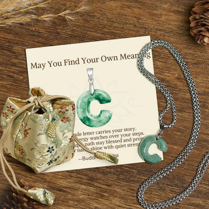 Buddha Stones ’May You Find Your Own Meaning’ Natural A-Z Letter Jade Titanium Steel Chain Necklace Includes Gift