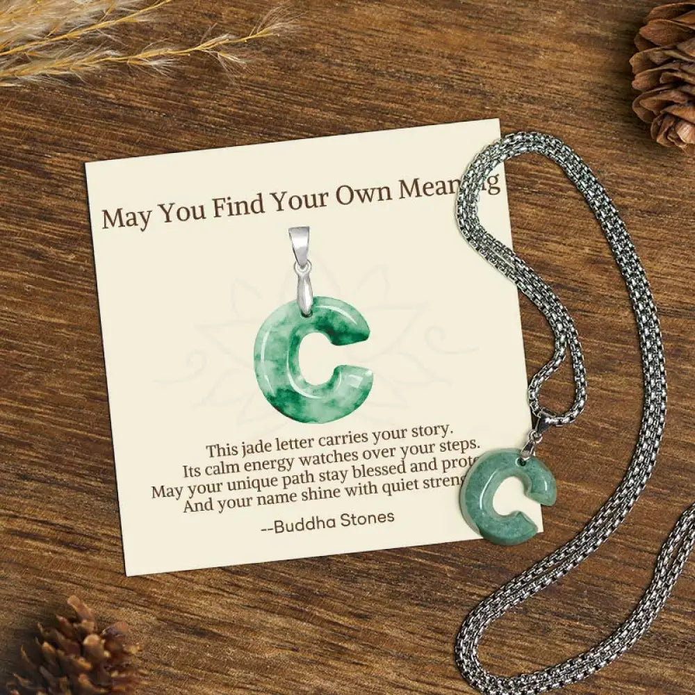 Buddha Stones ’May You Find Your Own Meaning’ Natural A-Z Letter Jade Titanium Steel Chain Necklace Includes Gift