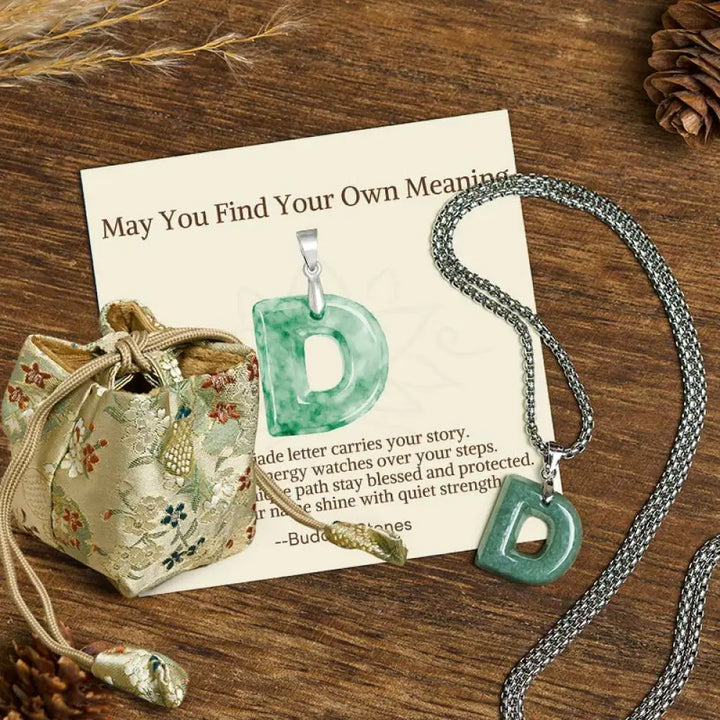 Buddha Stones ’May You Find Your Own Meaning’ Natural A-Z Letter Jade Titanium Steel Chain Necklace Includes Gift
