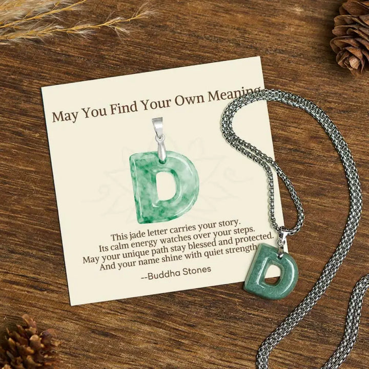 Buddha Stones ’May You Find Your Own Meaning’ Natural A-Z Letter Jade Titanium Steel Chain Necklace Includes Gift