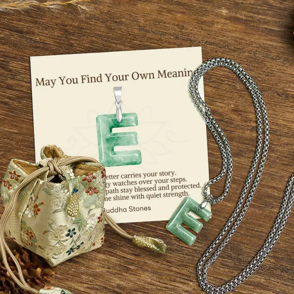 Buddha Stones ’May You Find Your Own Meaning’ Natural A-Z Letter Jade Titanium Steel Chain Necklace Includes Gift