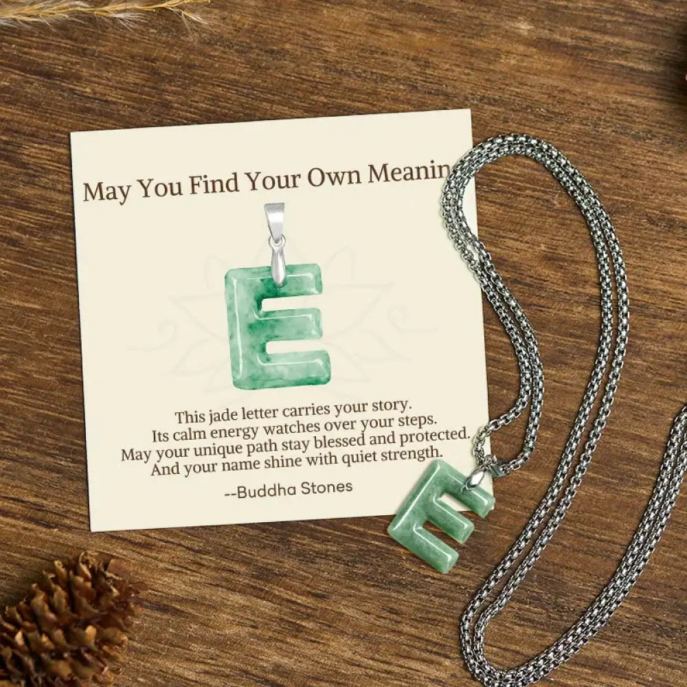 Buddha Stones ’May You Find Your Own Meaning’ Natural A-Z Letter Jade Titanium Steel Chain Necklace Includes Gift