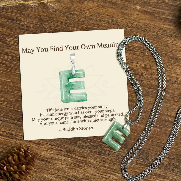 Buddha Stones ’May You Find Your Own Meaning’ Natural A-Z Letter Jade Titanium Steel Chain Necklace Includes Gift