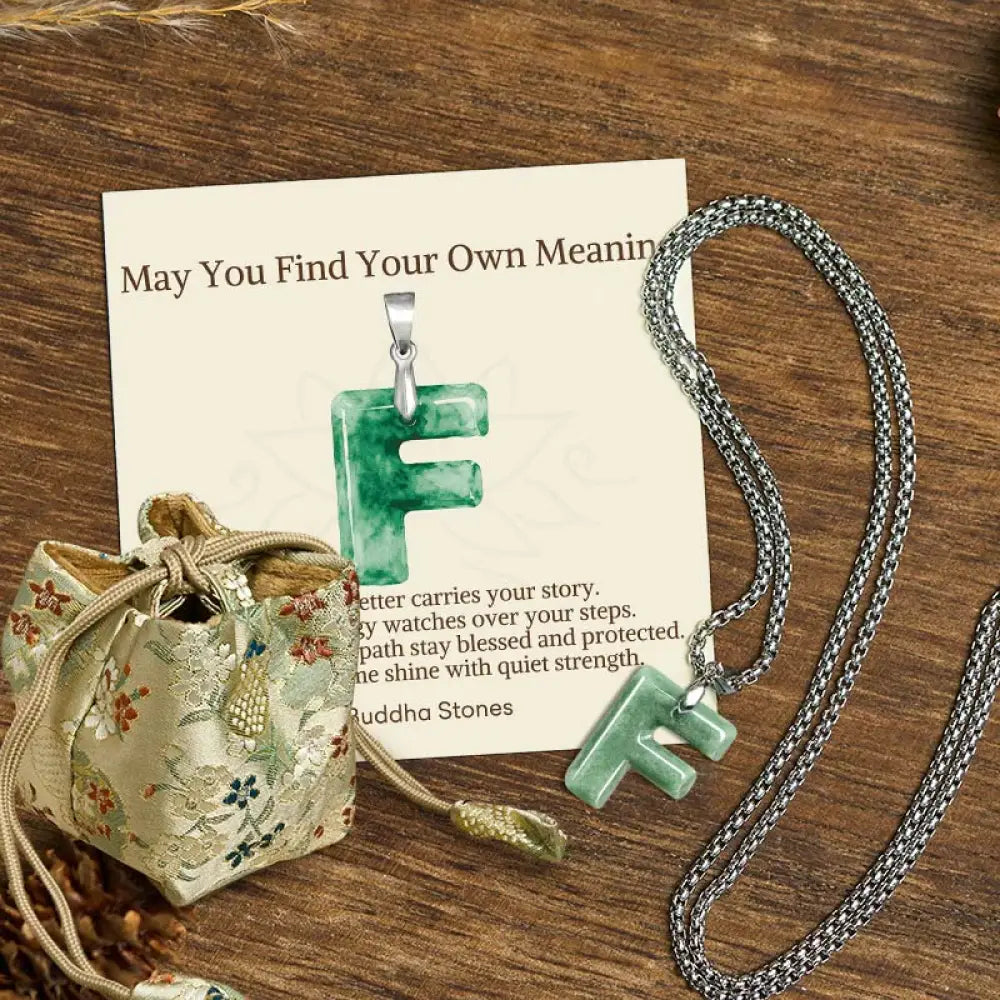 Buddha Stones ’May You Find Your Own Meaning’ Natural A-Z Letter Jade Titanium Steel Chain Necklace Includes Gift