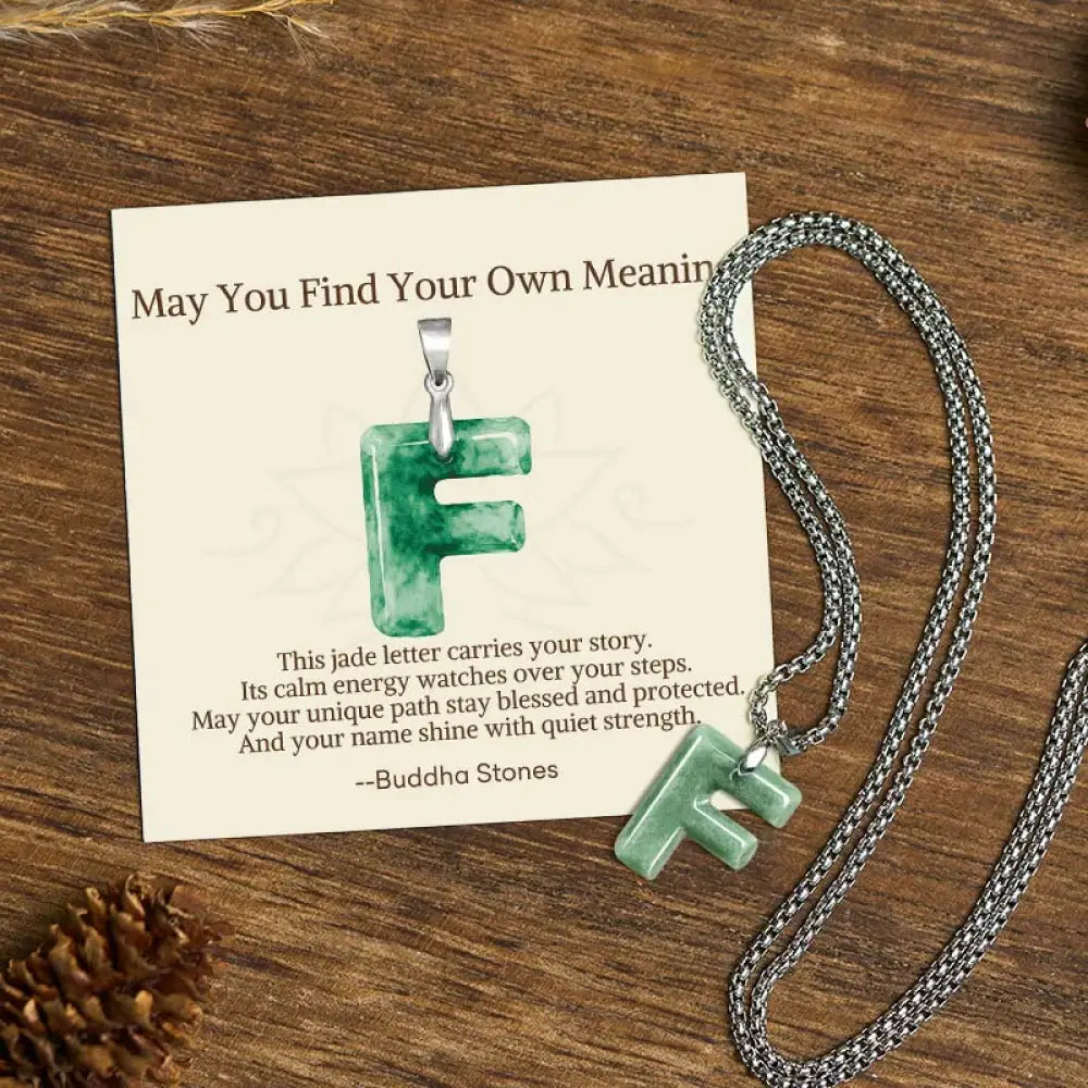 Buddha Stones ’May You Find Your Own Meaning’ Natural A-Z Letter Jade Titanium Steel Chain Necklace Includes Gift