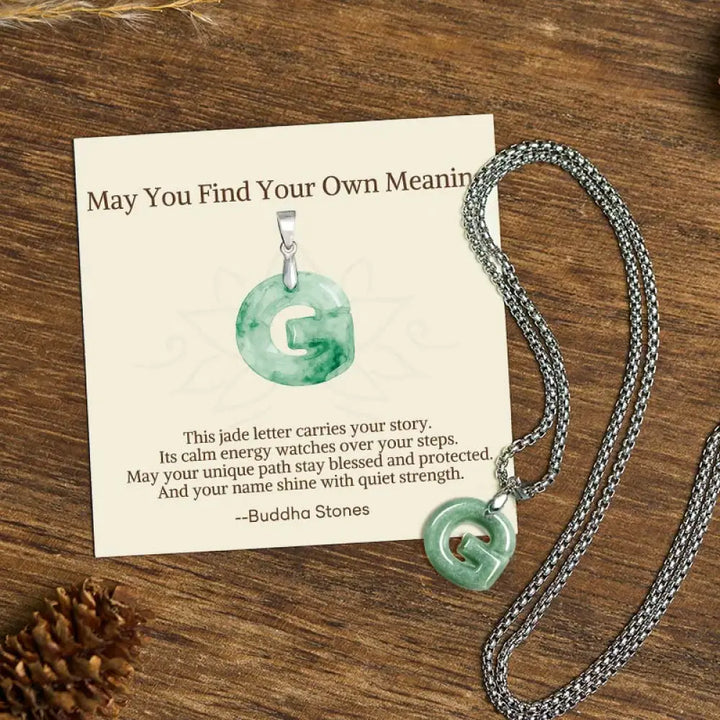 Buddha Stones ’May You Find Your Own Meaning’ Natural A-Z Letter Jade Titanium Steel Chain Necklace Includes Gift