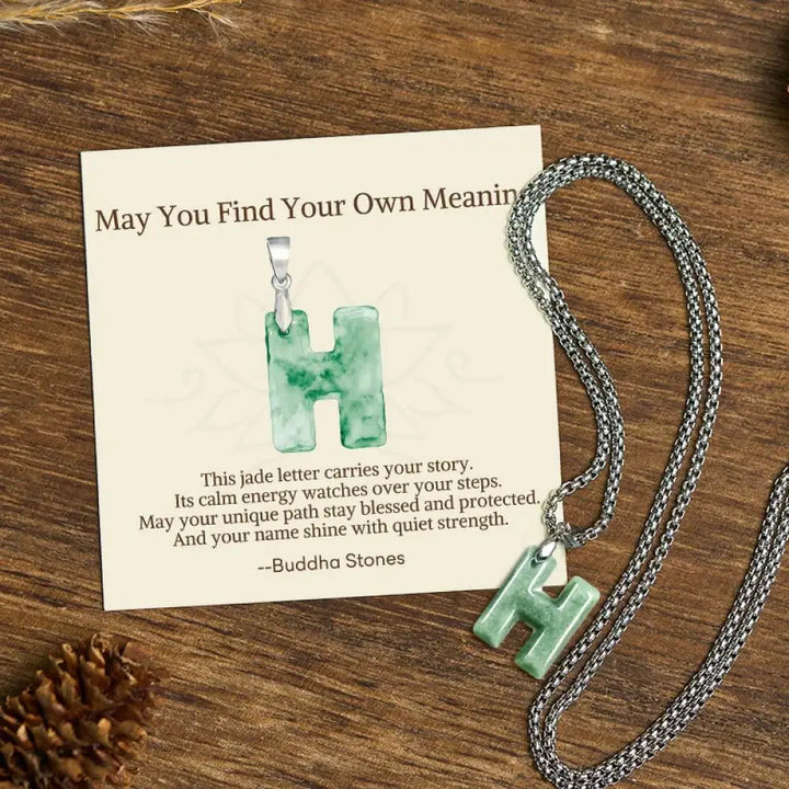 Buddha Stones ’May You Find Your Own Meaning’ Natural A-Z Letter Jade Titanium Steel Chain Necklace Includes Gift