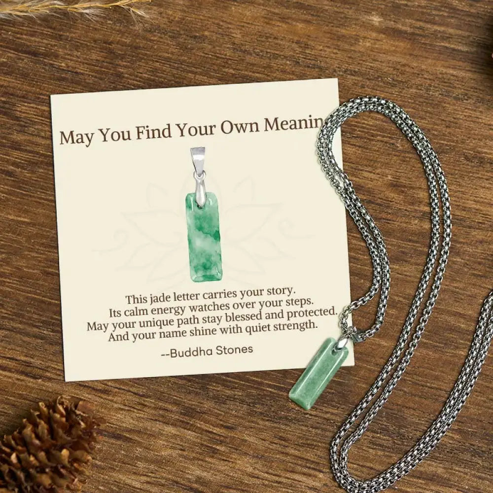 Buddha Stones ’May You Find Your Own Meaning’ Natural A-Z Letter Jade Titanium Steel Chain Necklace Includes Gift