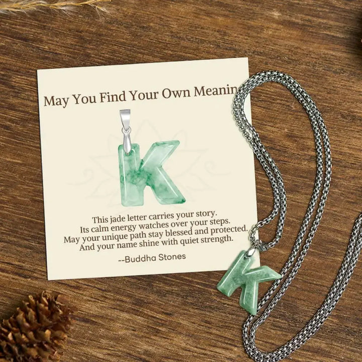 Buddha Stones ’May You Find Your Own Meaning’ Natural A-Z Letter Jade Titanium Steel Chain Necklace Includes Gift