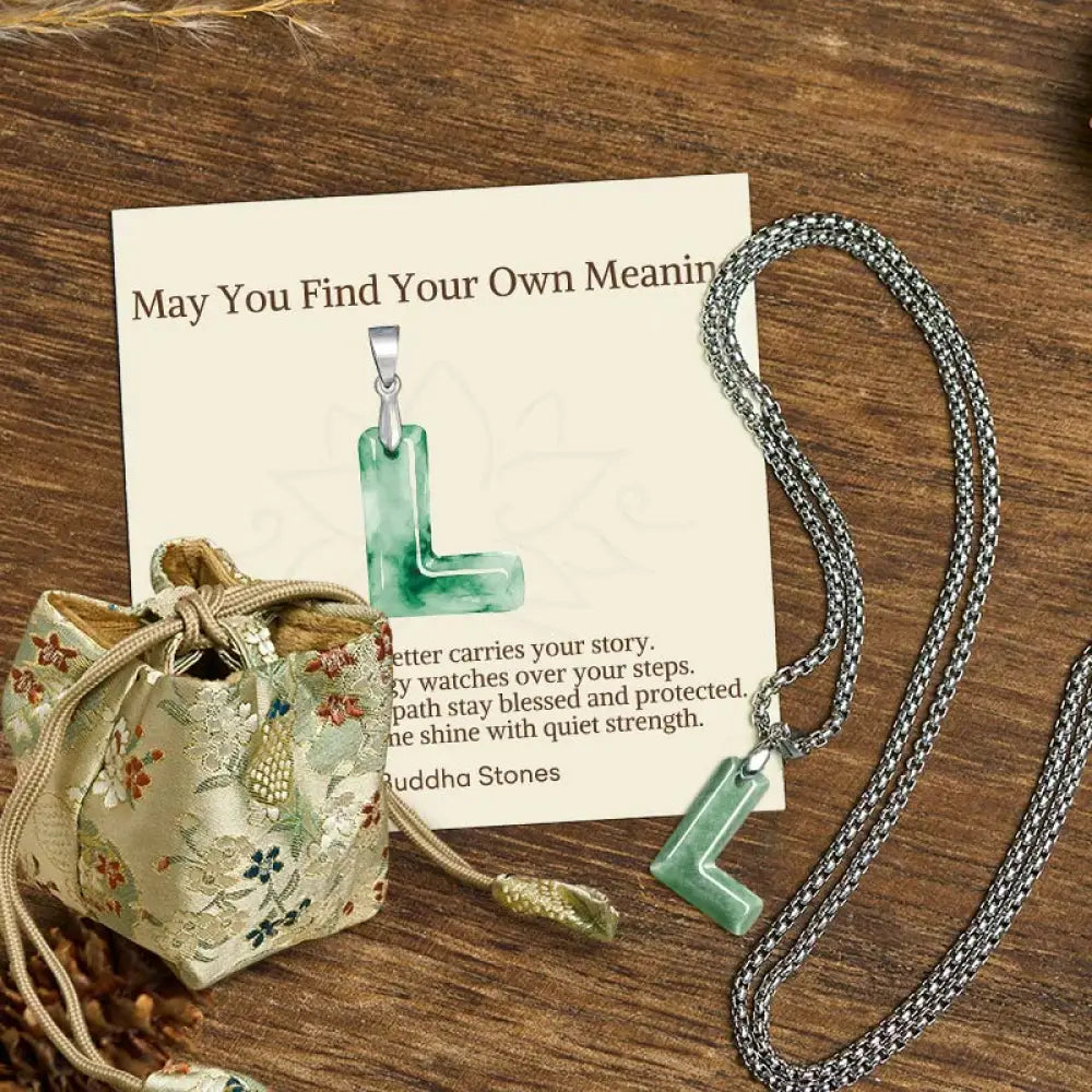 Buddha Stones ’May You Find Your Own Meaning’ Natural A-Z Letter Jade Titanium Steel Chain Necklace Includes Gift