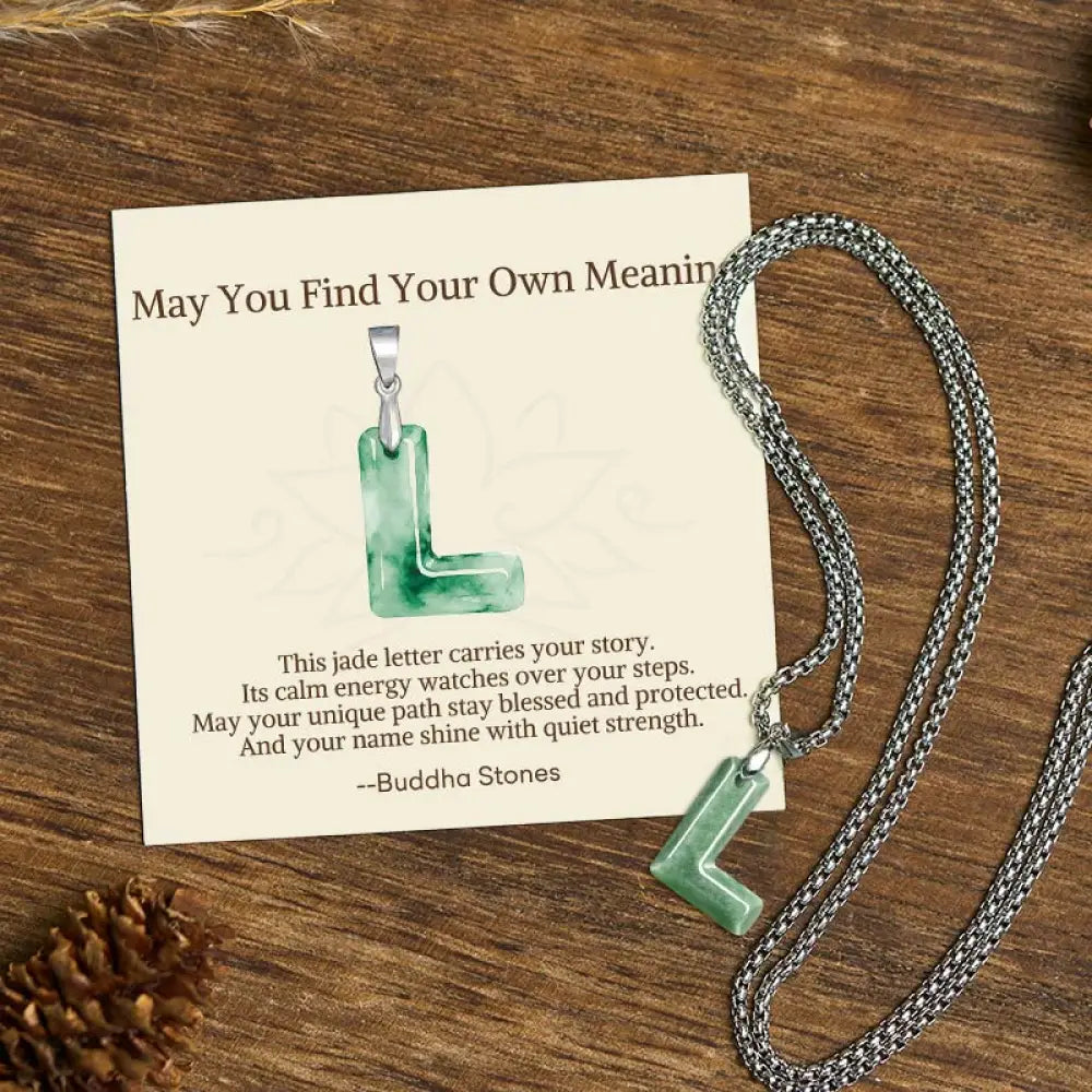 Buddha Stones ’May You Find Your Own Meaning’ Natural A-Z Letter Jade Titanium Steel Chain Necklace Includes Gift