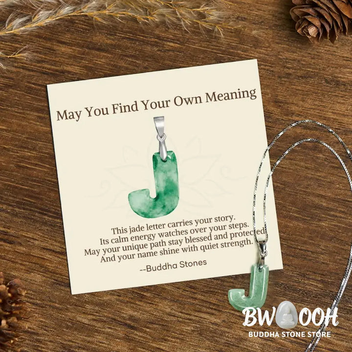 Buddha Stones ’May You Find Your Own Meaning’ Natural A-Z Letter Jade Titanium Steel Chain Necklace Includes Gift