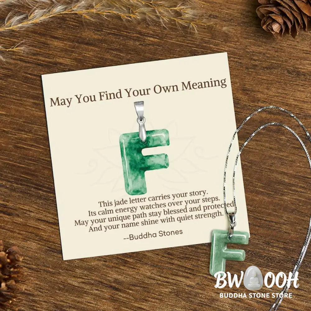 Buddha Stones ’May You Find Your Own Meaning’ Natural A-Z Letter Jade Titanium Steel Chain Necklace Includes Gift