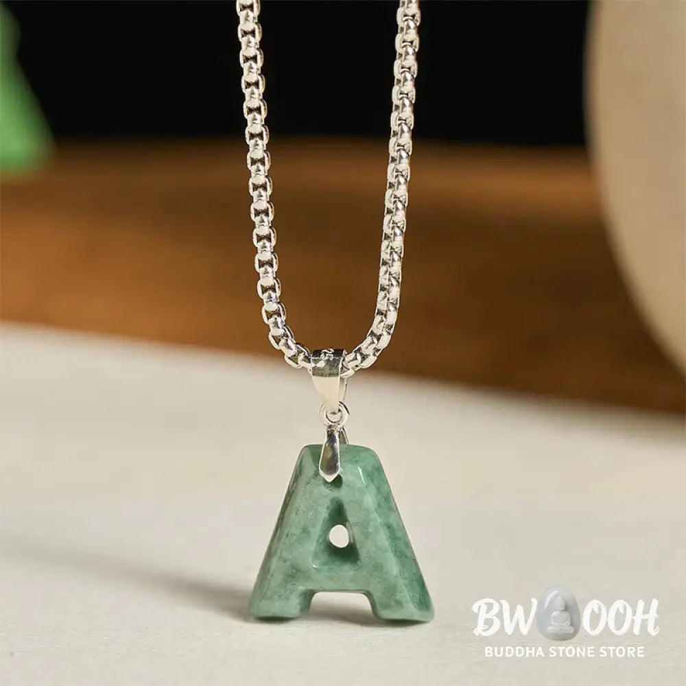 Buddha Stones ’May You Find Your Own Meaning’ Natural A-Z Letter Jade Titanium Steel Chain Necklace Includes Gift