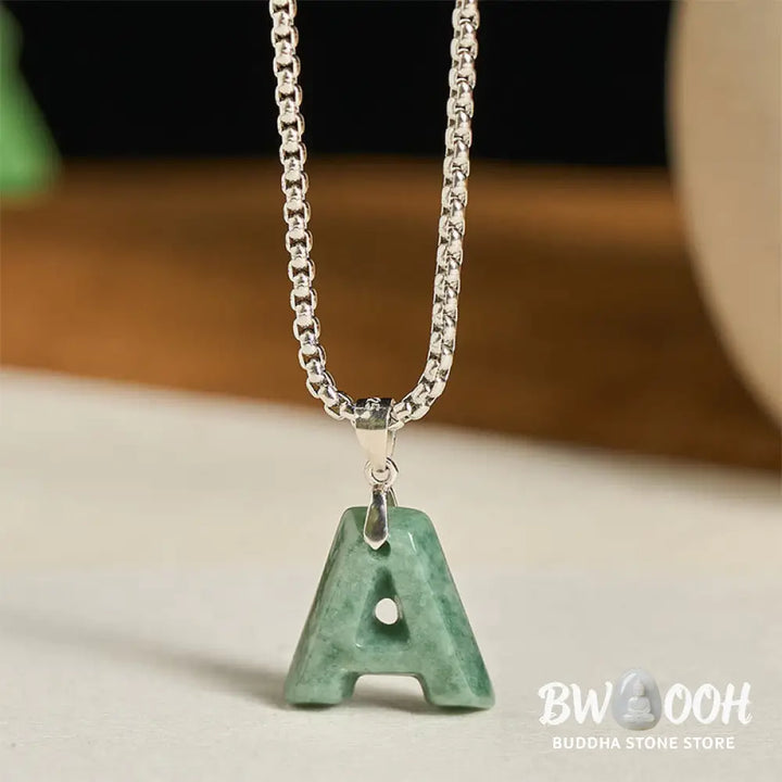 Buddha Stones ’May You Find Your Own Meaning’ Natural A-Z Letter Jade Titanium Steel Chain Necklace Includes Gift