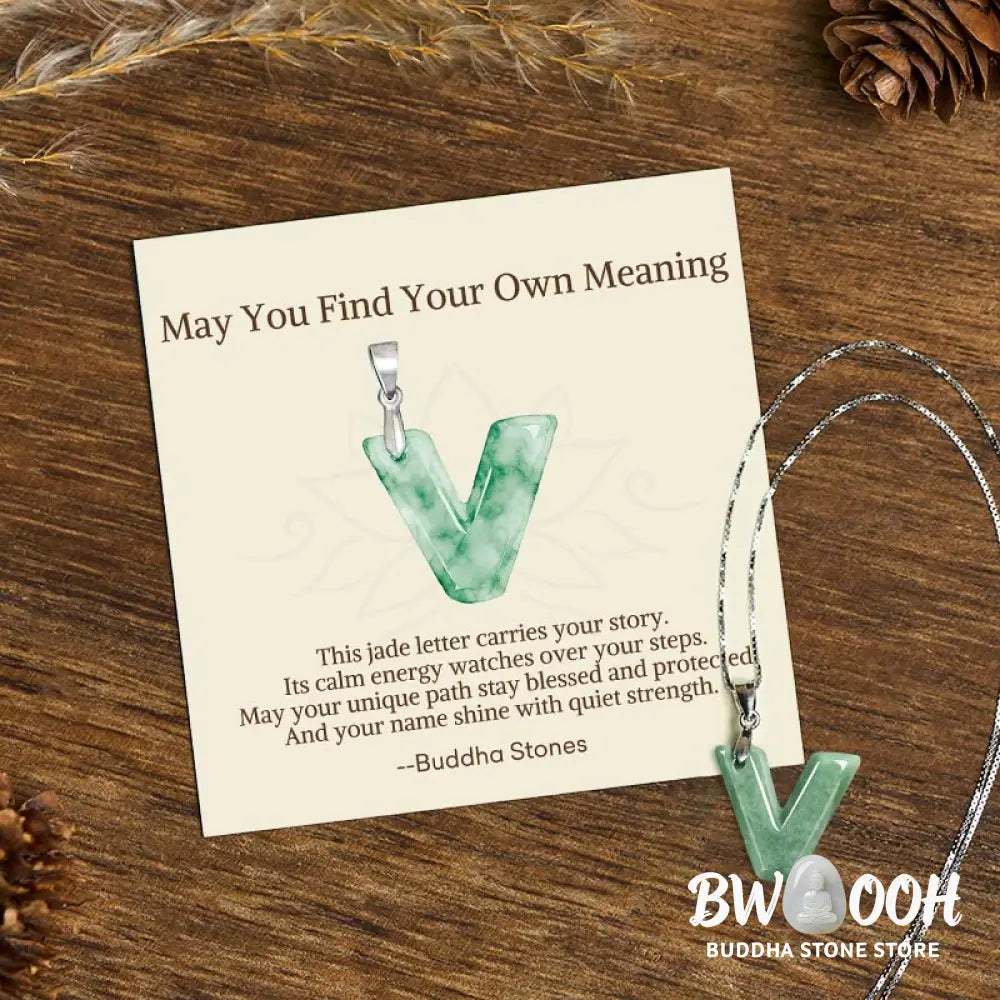 Buddha Stones ’May You Find Your Own Meaning’ Natural A-Z Letter Jade Titanium Steel Chain Necklace Includes Gift