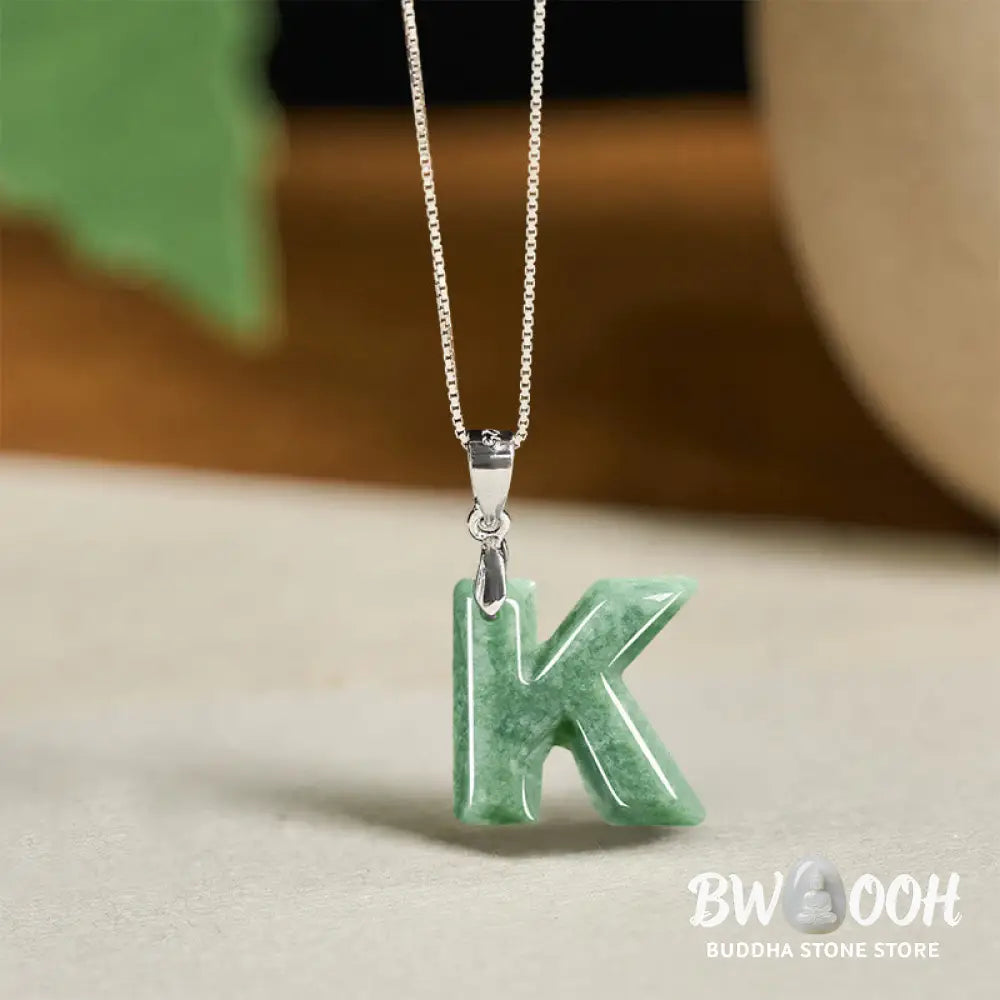 Buddha Stones ’May You Find Your Own Meaning’ Natural A-Z Letter Jade Titanium Steel Chain Necklace Includes Gift