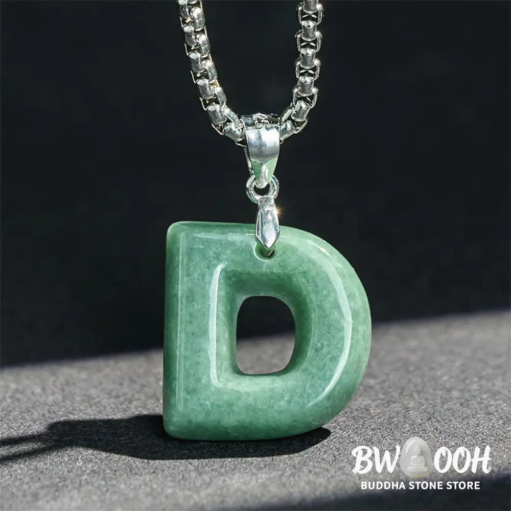 Buddha Stones ’May You Find Your Own Meaning’ Natural A-Z Letter Jade Titanium Steel Chain Necklace Includes Gift