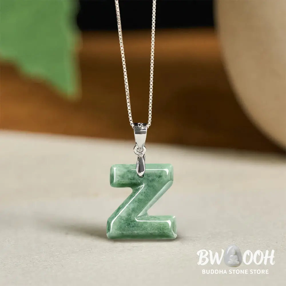 Buddha Stones ’May You Find Your Own Meaning’ Natural A-Z Letter Jade Titanium Steel Chain Necklace Includes Gift