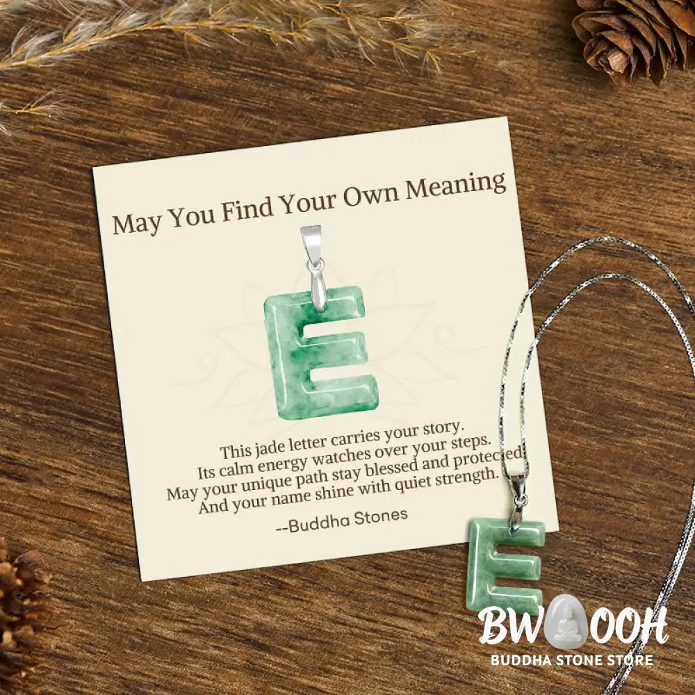 Buddha Stones ’May You Find Your Own Meaning’ Natural A-Z Letter Jade Titanium Steel Chain Necklace Includes Gift