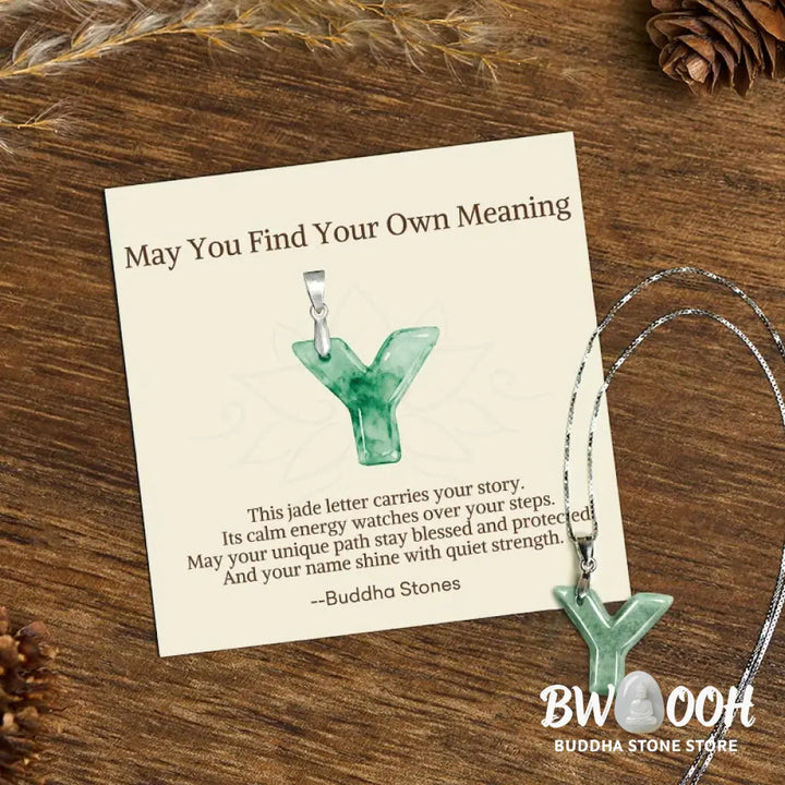 Buddha Stones ’May You Find Your Own Meaning’ Natural A-Z Letter Jade Titanium Steel Chain Necklace Includes Gift
