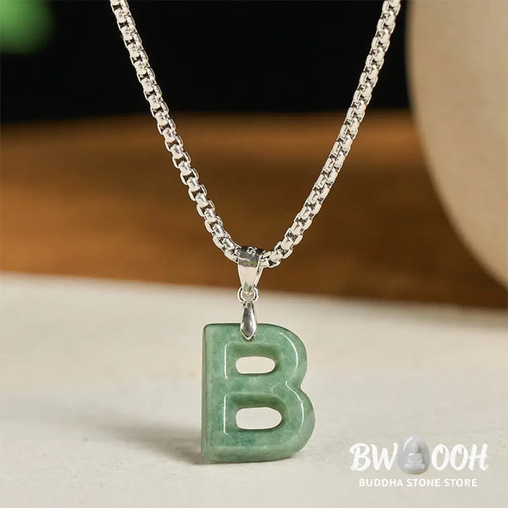 Buddha Stones ’May You Find Your Own Meaning’ Natural A-Z Letter Jade Titanium Steel Chain Necklace Includes Gift