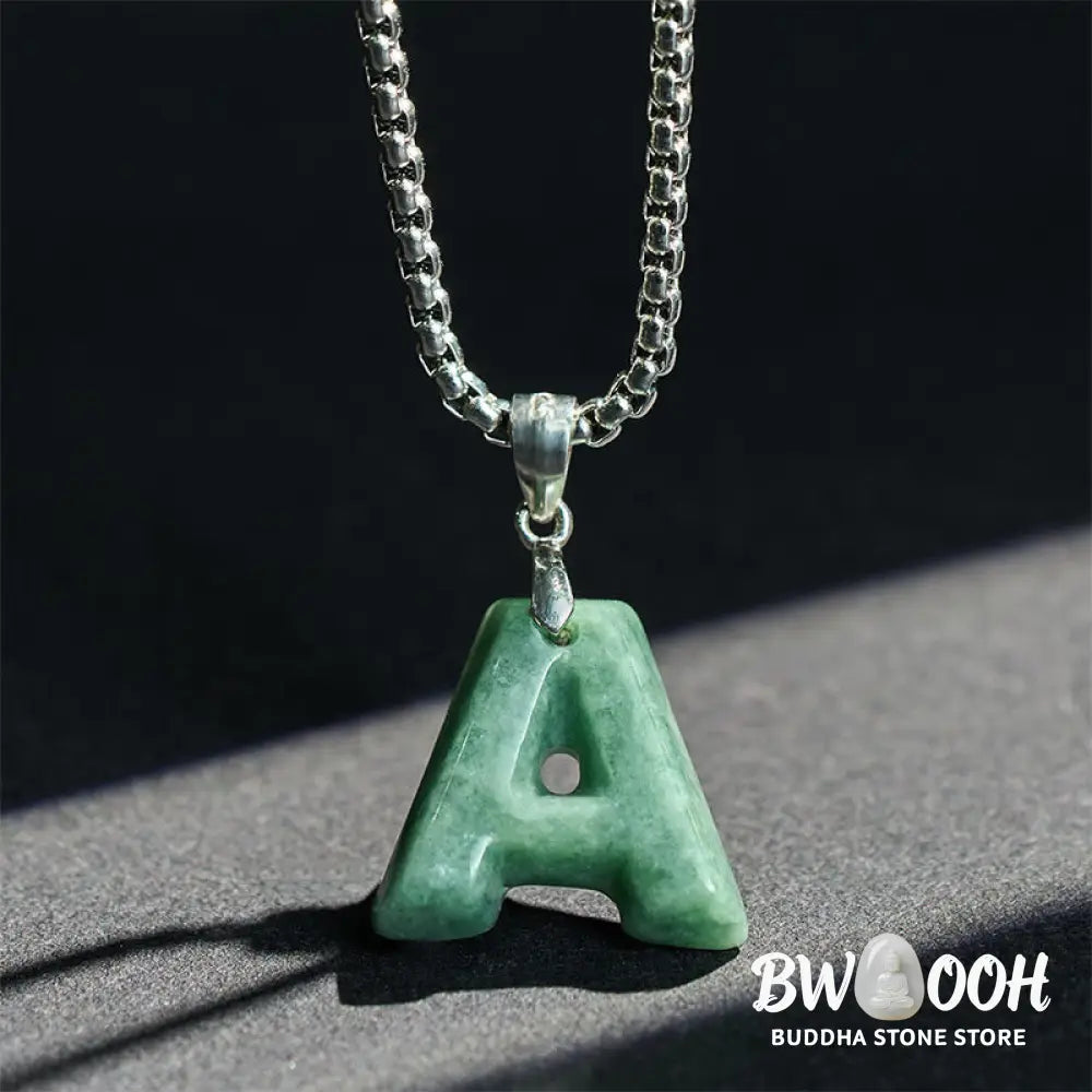 Buddha Stones ’May You Find Your Own Meaning’ Natural A-Z Letter Jade Titanium Steel Chain Necklace Includes Gift