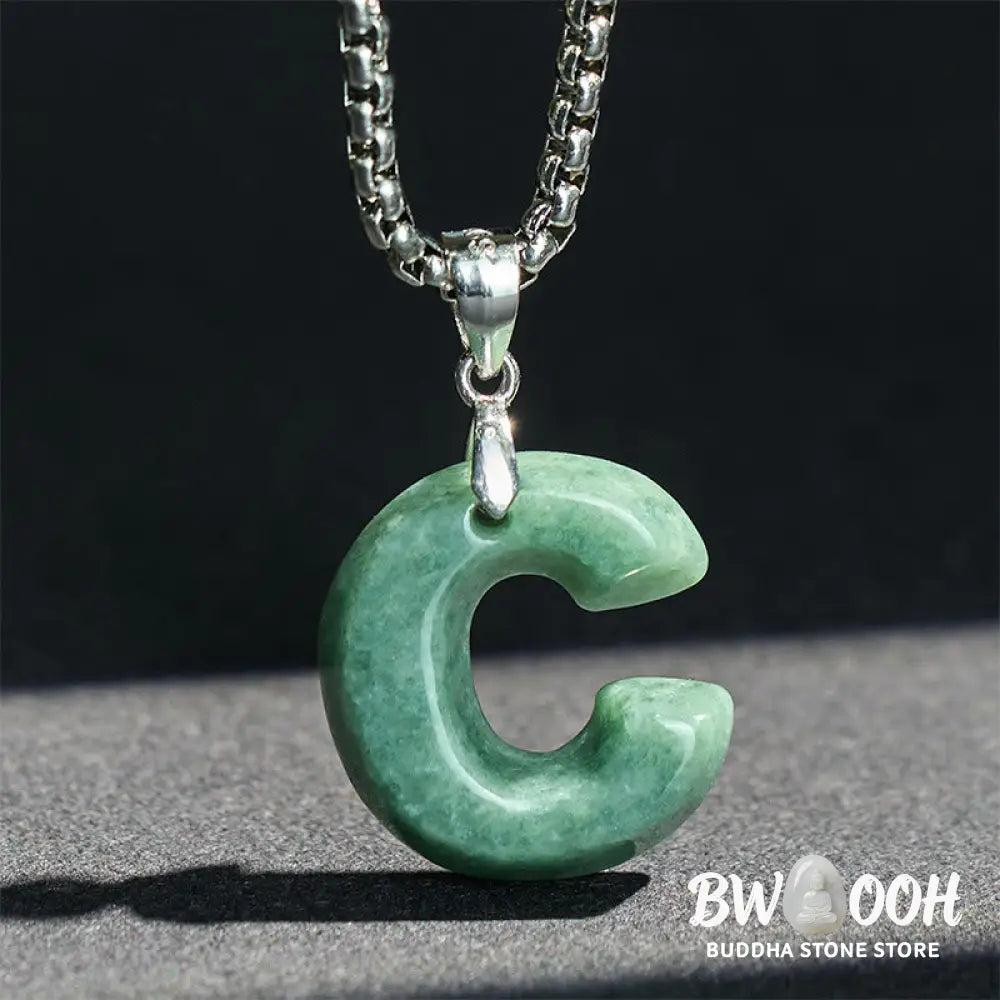 Buddha Stones ’May You Find Your Own Meaning’ Natural A-Z Letter Jade Titanium Steel Chain Necklace Includes Gift