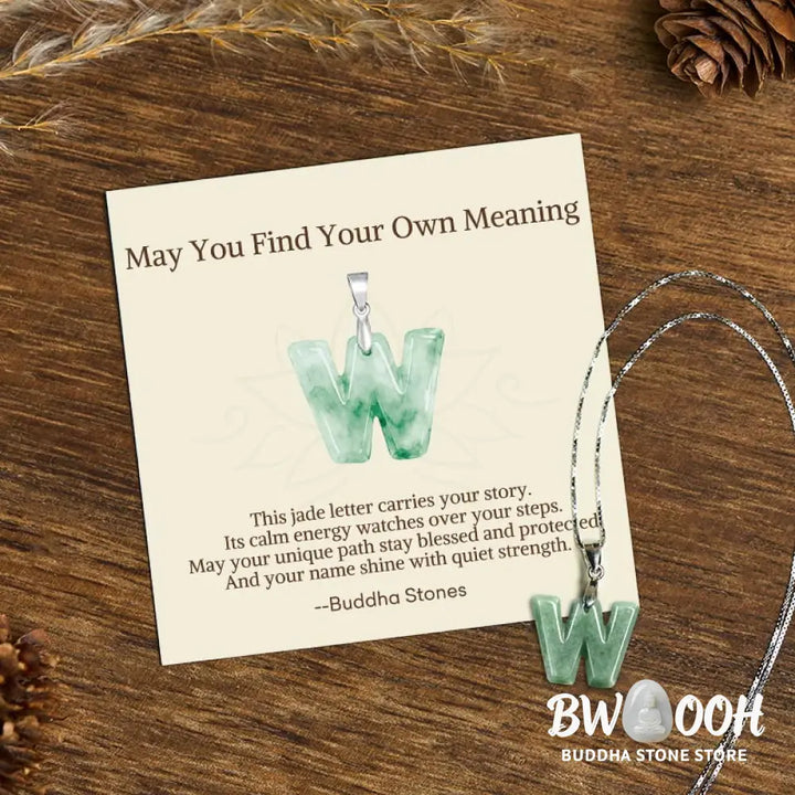 Buddha Stones ’May You Find Your Own Meaning’ Natural A-Z Letter Jade Titanium Steel Chain Necklace Includes Gift