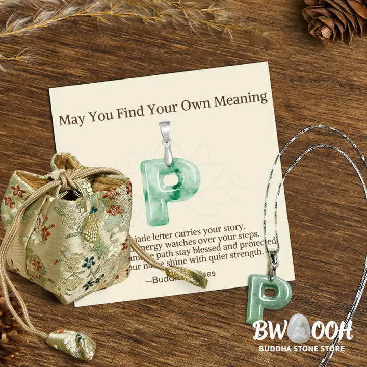 Buddha Stones ’May You Find Your Own Meaning’ Natural A-Z Letter Jade Titanium Steel Chain Necklace Includes Gift