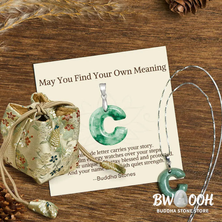 Buddha Stones ’May You Find Your Own Meaning’ Natural A-Z Letter Jade Titanium Steel Chain Necklace Includes Gift
