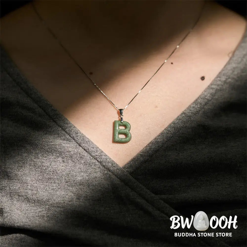 Buddha Stones ’May You Find Your Own Meaning’ Natural A-Z Letter Jade Titanium Steel Chain Necklace Includes Gift